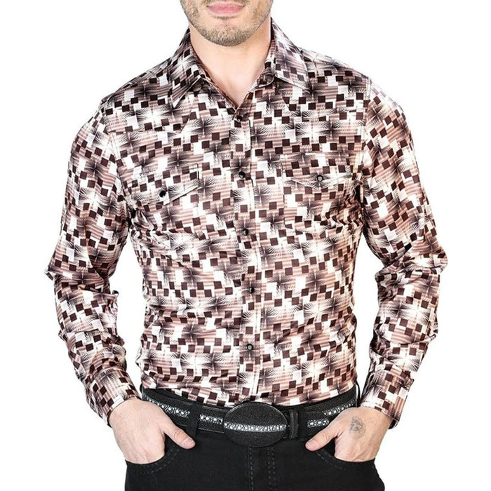 Camisa Vaquera de Moda El Senor de los Cielos Cafe y Beige GEN