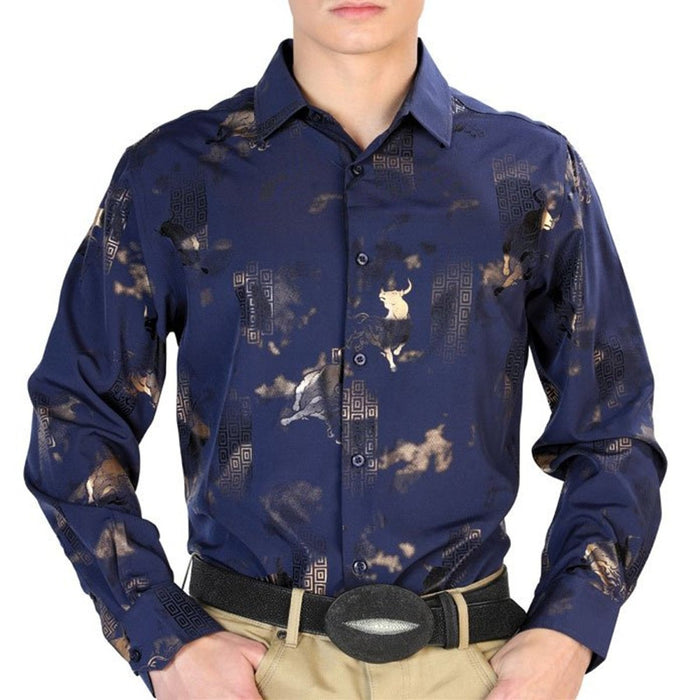 Camisa Vaquera de Moda El Senor de los Cielos Color Azul Marino GEN