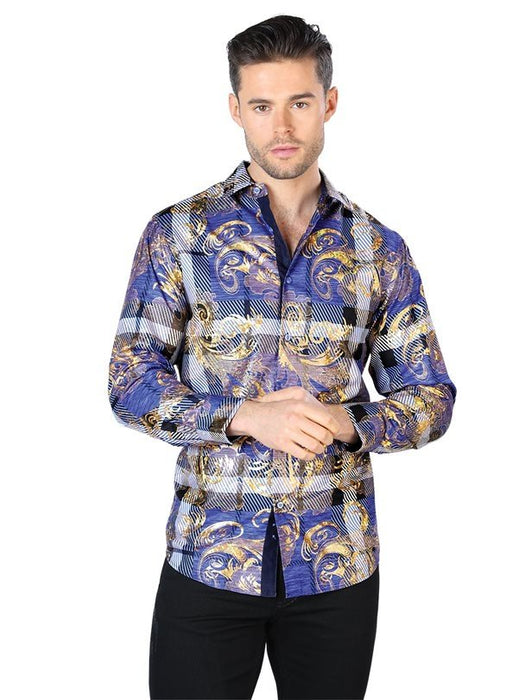 Camisa Vaquera de Moda El Senor de los Cielos Color Azul y Oro GEN