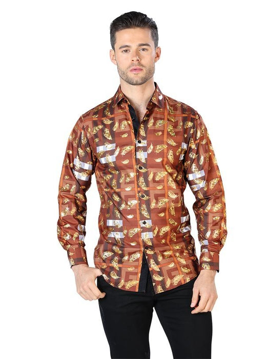 Camisa Vaquera de Moda El Senor de los Cielos Color Cafe y Oro GEN