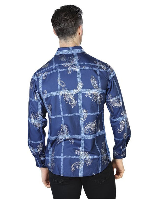 Camisa Vaquera de Moda El Senor de los Cielos Color Navy y Plata GEN