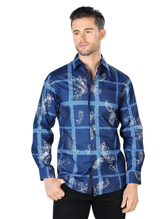 Camisa Vaquera de Moda El Senor de los Cielos Color Navy y Plata GEN