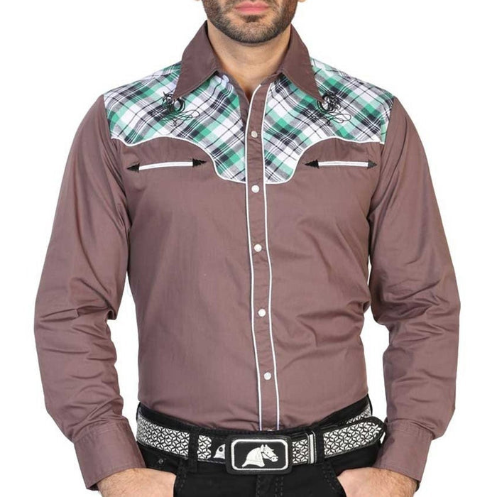 Camisa Vaquera El Senor de los Cielos Gris con Cuadros GEN