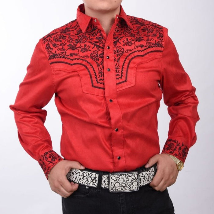 Camisa Vaquera White Diamonds de Gamuzina Color Rojo y Negro WD