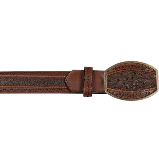 Cinto Corte Laser de Panza de Avestruz Original Color Cafe - Los Altos Boots