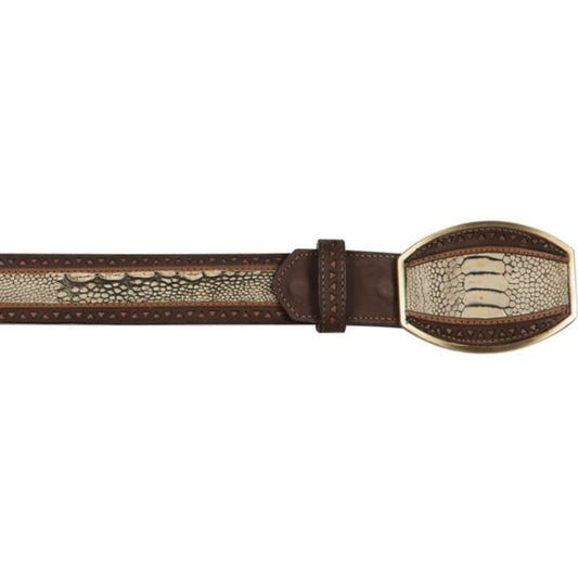 Cinto Corte Laser de Pata de Avestruz Original Color Arena Rustico - Los Altos Boots