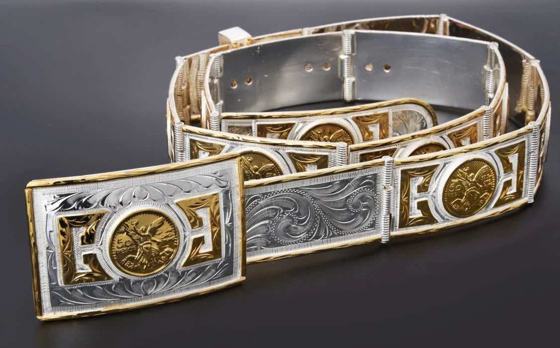 Cinto de Herrajes de Plata Fino Original para Hombre con Centenario