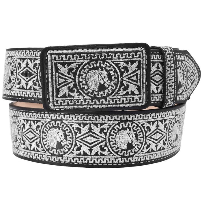 Cinto Vaquero Bordado Ancho de Caballo Color Negro imp