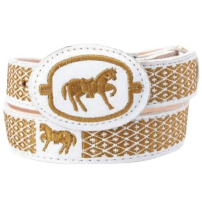 Cinto Vaquero Bordado para Nino Color Blanco con Oro