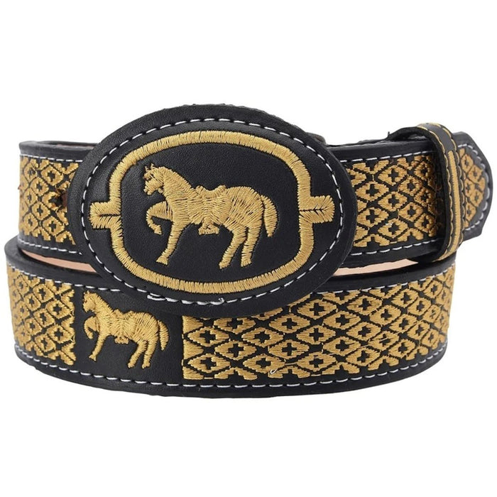Cinto Vaquero Bordado para Nino Color Negro con Oro