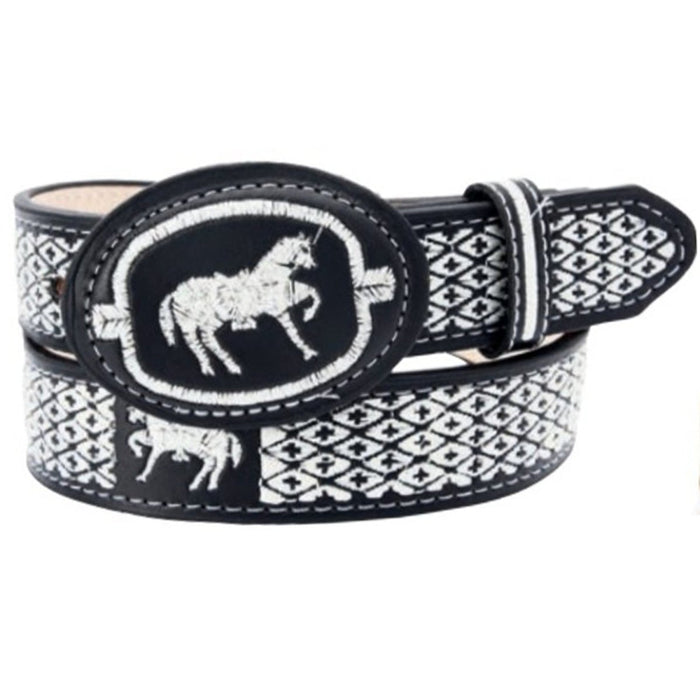 Cinto Vaquero Bordado para Nino Color Negro con Plata