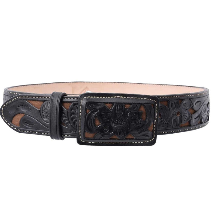 Cinto Vaquero de Cuero Cincelado Original Color Negro WD