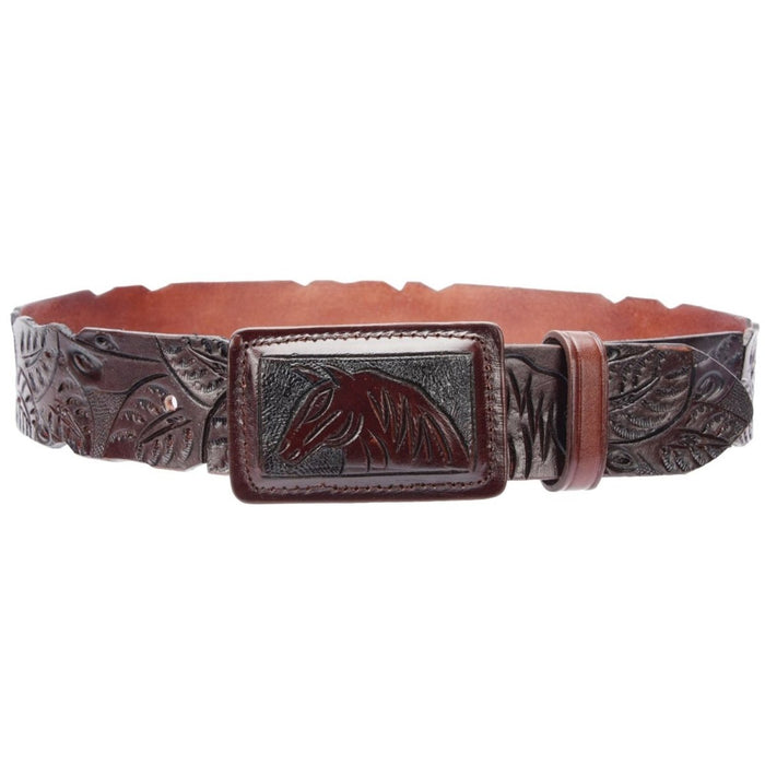 Cinto Vaquero de Cuero Cincelado Original Color Vino con Caballo WD