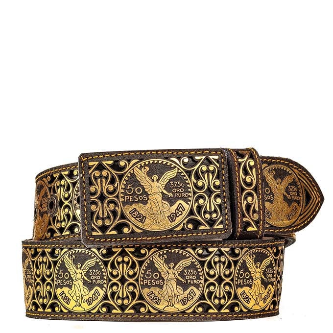 Cinto Vaquero de Cuero Original con Grecas Plateadas