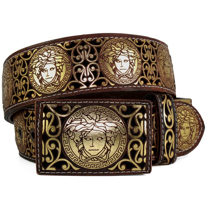 Cinto Vaquero de Cuero Original con Grecas Oro (Gold)