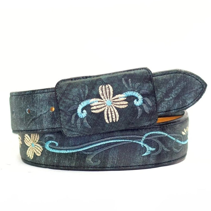 Cinto Vaquero para Mujer de Cuero y Mezclilla Color Azul ROD