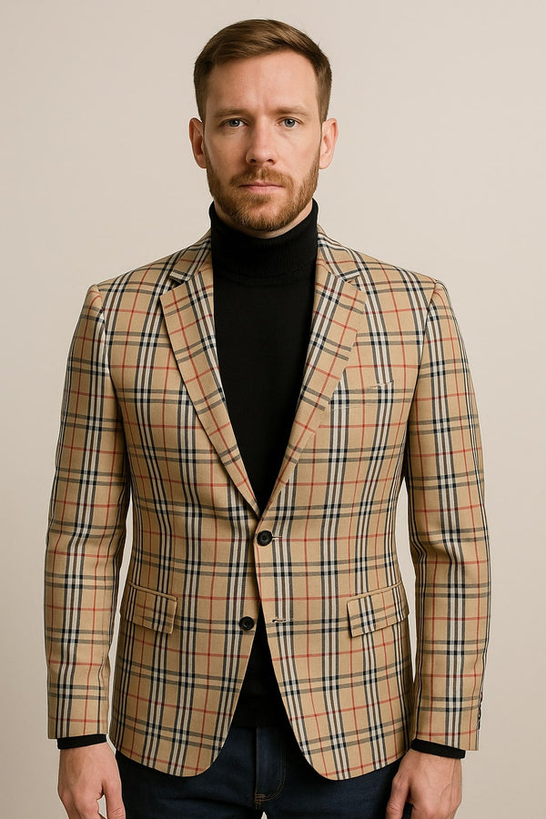 Windowpane Blazer - Classic Beige Checkered Blazer – Tan Plaid Sport Coat - Camel Windowpane Pattern