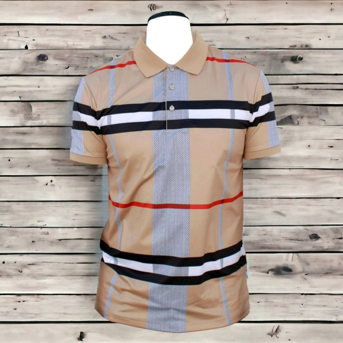 CONTTI Men's Plaid Collar Cotton Logo Polo Shirt