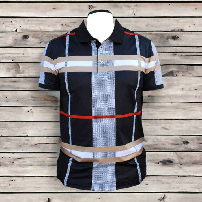CONTTI Men's Plaid Collar Cotton Logo Polo Shirt