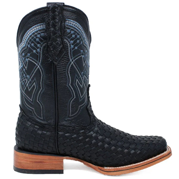 botas de petatillo para hombre - Men's Petatillo Woven Bulldog Square Toe Boots - Black