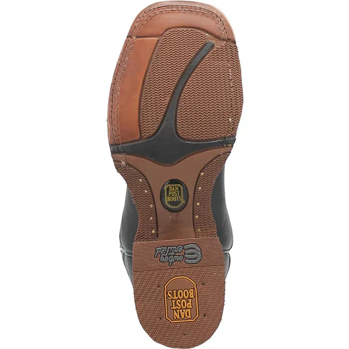 Botas de punta cuadrada de cuero genuino Milo para hombre de Dan Post, color negro