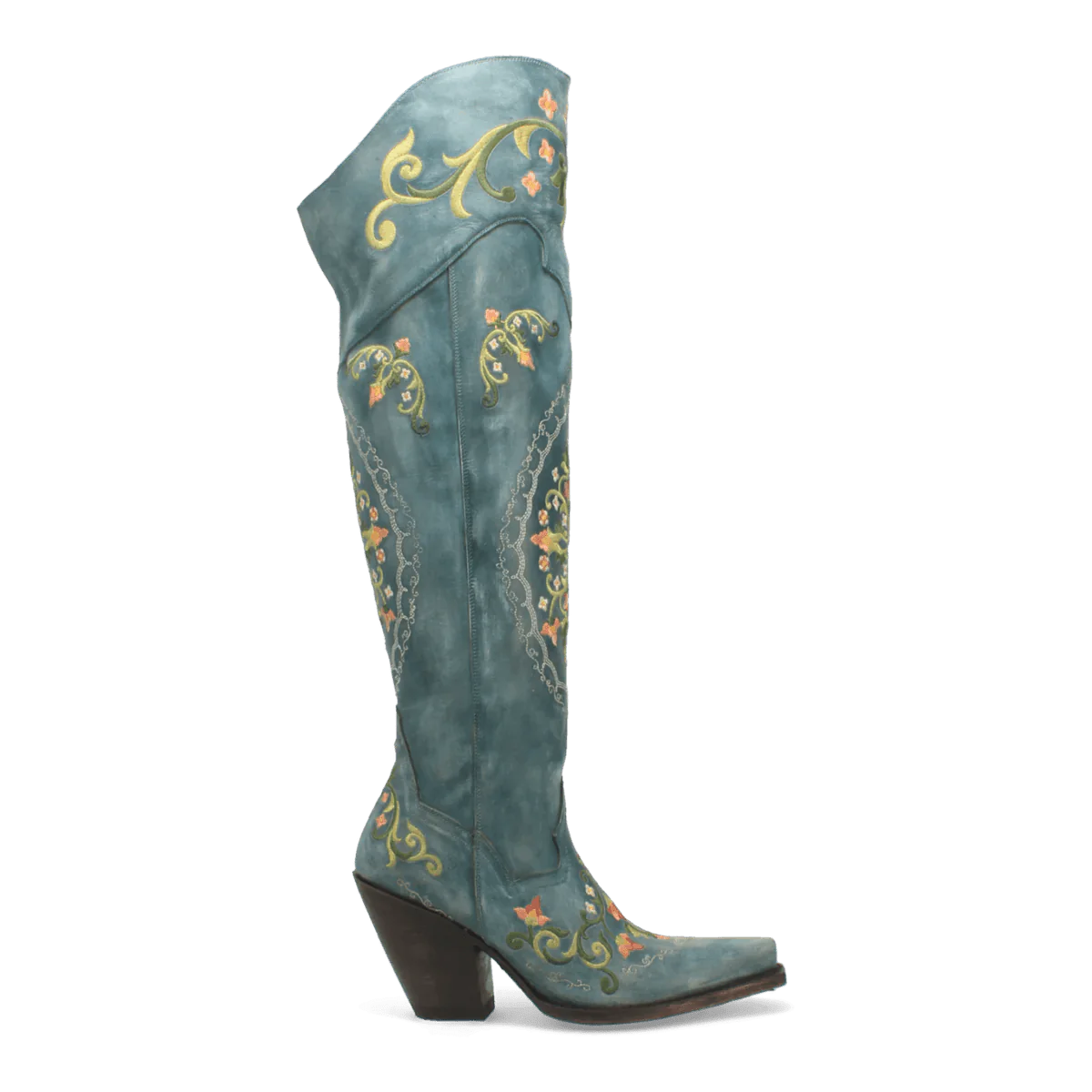 Dan Post Women's Flower Child Snip Toe Leather Tall Boots - Turquoise