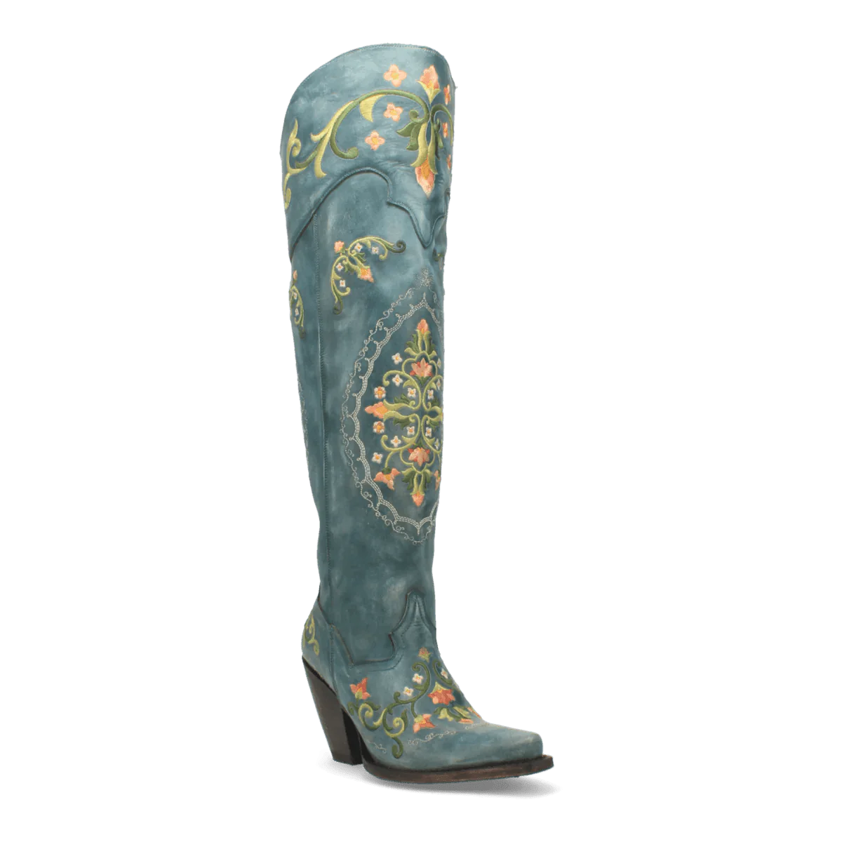 Dan Post Women's Flower Child Snip Toe Leather Tall Boots - Turquoise