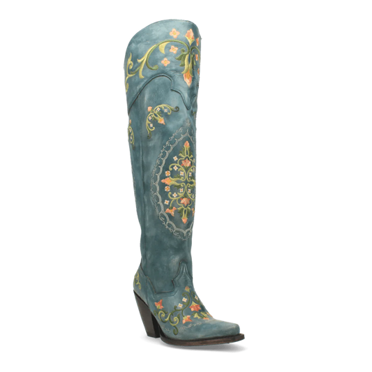 Dan Post Women's Flower Child Snip Toe Leather Tall Boots - Turquoise