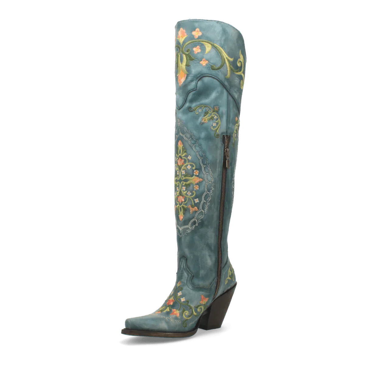 Dan Post Women's Flower Child Snip Toe Leather Tall Boots - Turquoise