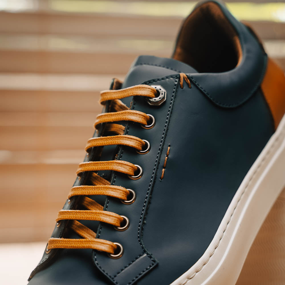 Zelli Diaz Rubberized Calfskin Sneaker in Navy with Matte Finish