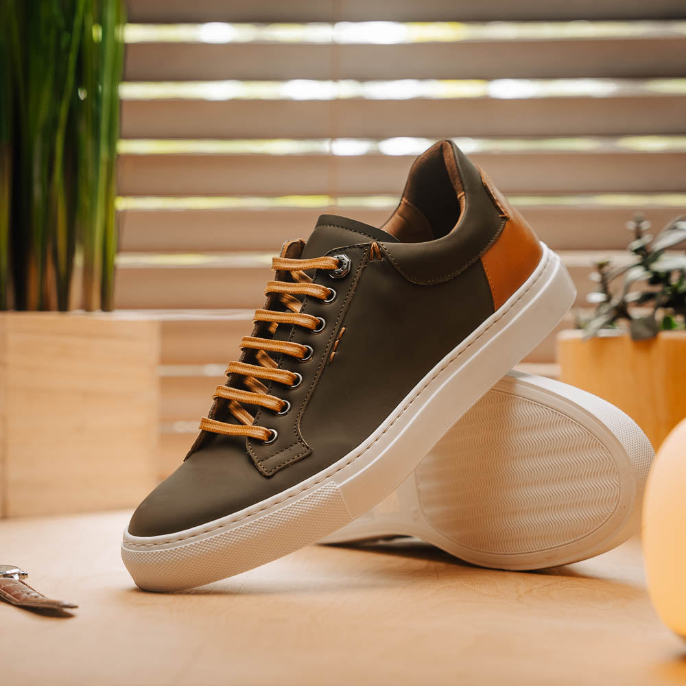 Zelli Diaz Rubberized Calfskin Sneaker in Olive Green