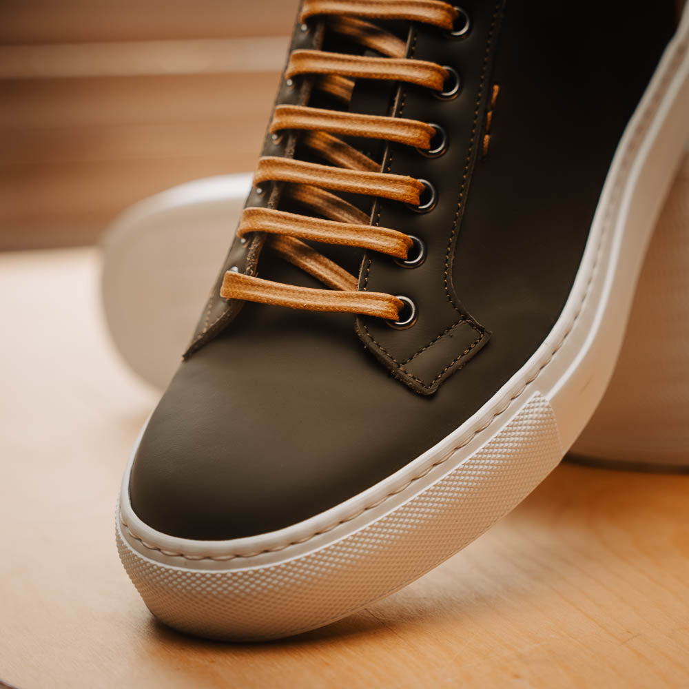 Zelli Diaz Rubberized Calfskin Sneaker in Olive Green