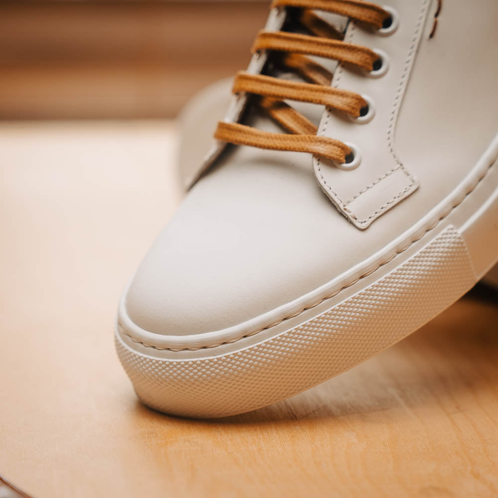 Zelli Diaz Minimalist Rubberized Calfskin Sneaker in Matte White