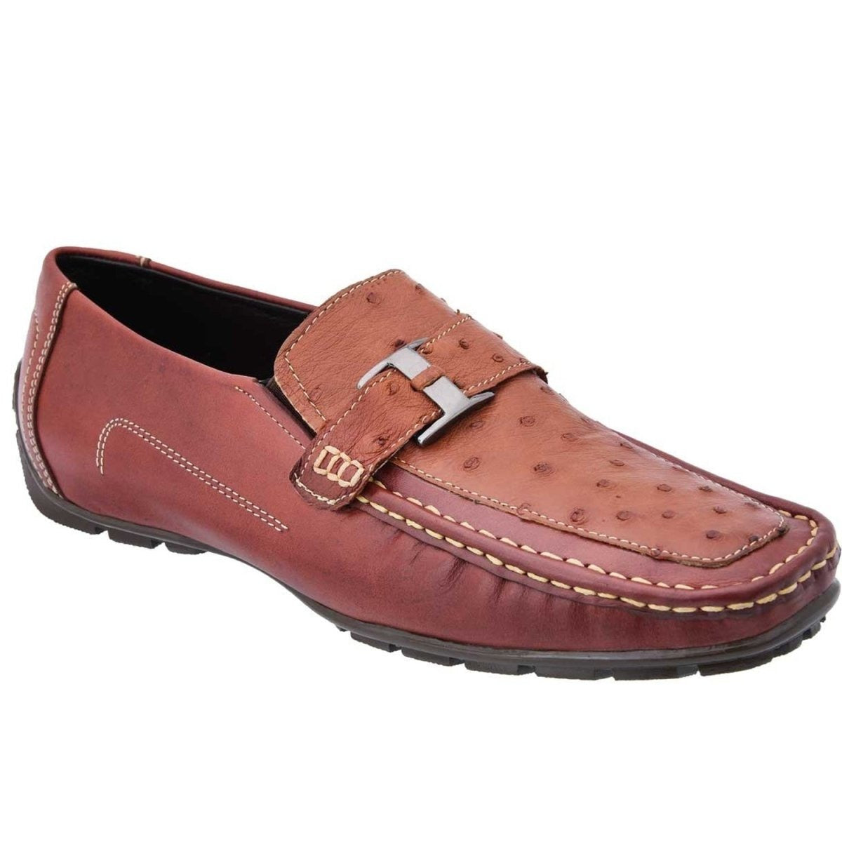 Zapatos De Avestruz Originales Para Hombre - Zapatos Mocasines de Avestruz Original Color Cognac White Diamonds