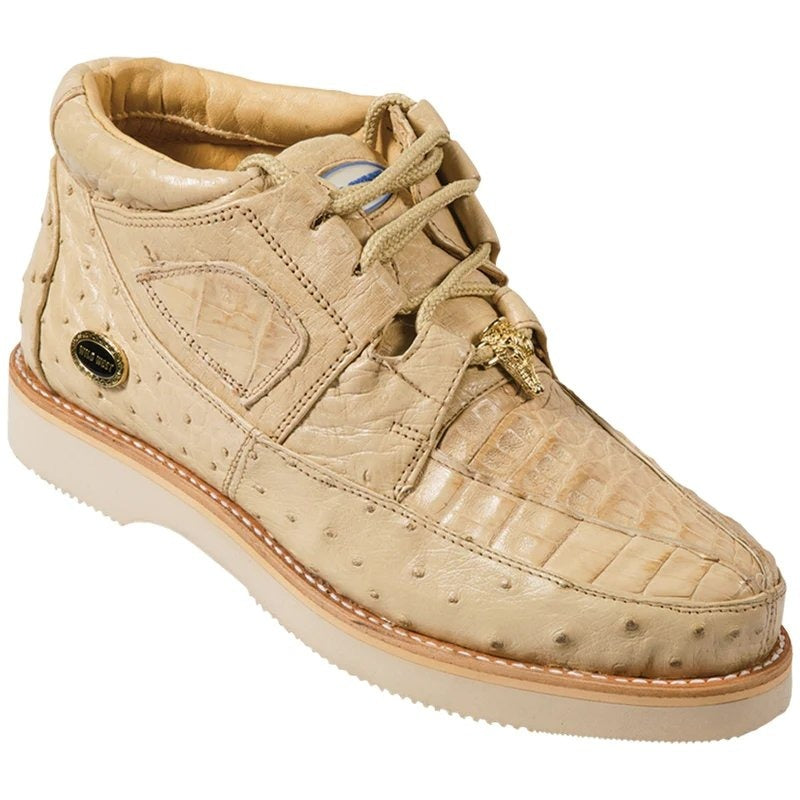 Zapatos De Avestruz Originales Para Hombre - Zapatos de Piel de Cocodrilo y Avestruz Color Arena Wild West Boots