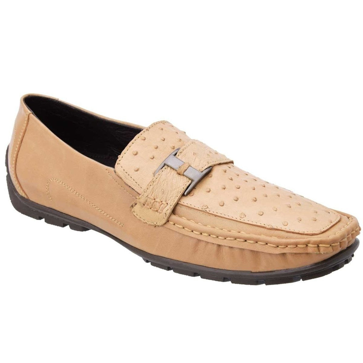 Zapatos De Avestruz Originales Para Hombre- Zapatos Mocasines de Avestruz Original Color Arena White Diamonds