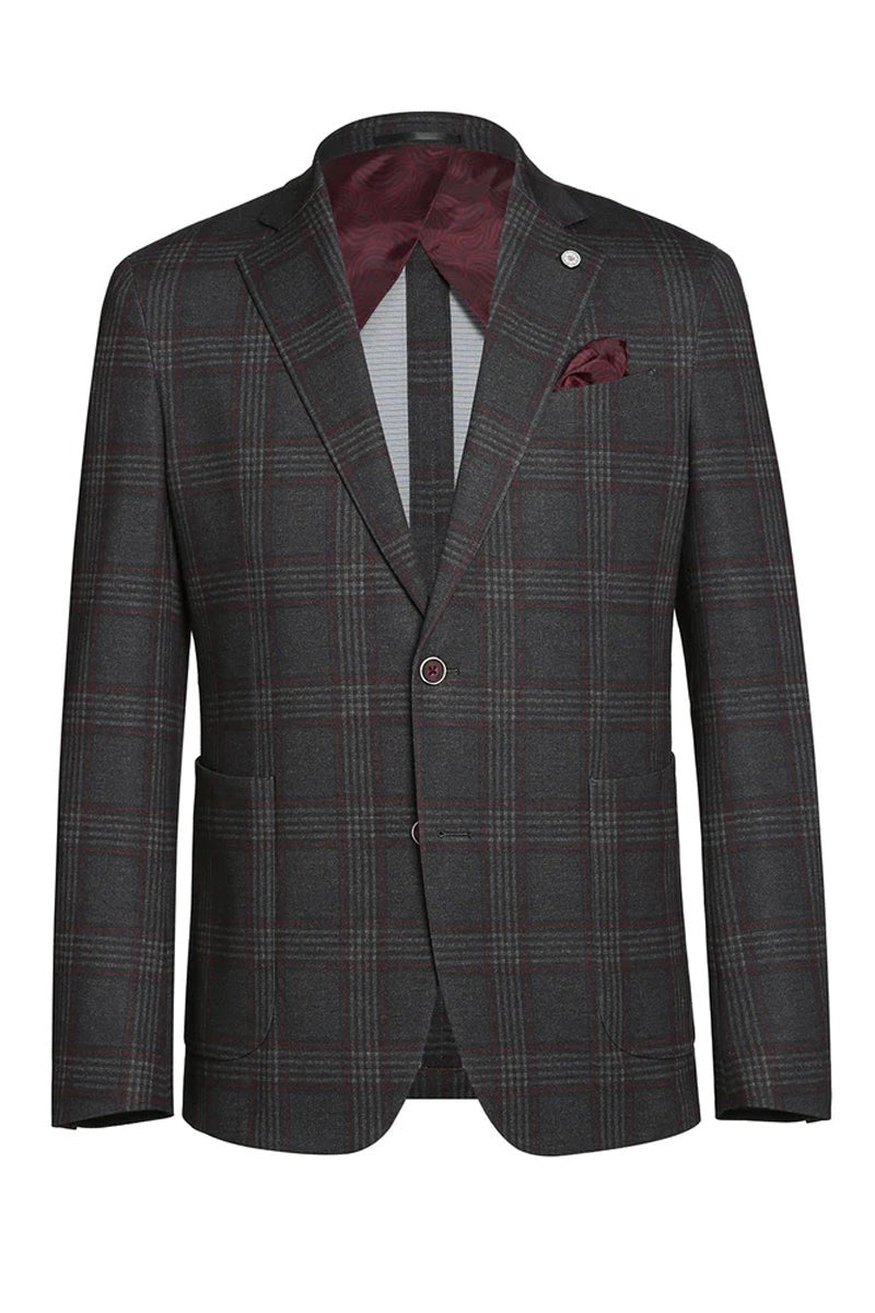 Western Sport Coat - Western Blazer Mens Slim Fit Patch Pocket Vintage Style Sports Coat Blazer in Charcoal Grey Windowpane P