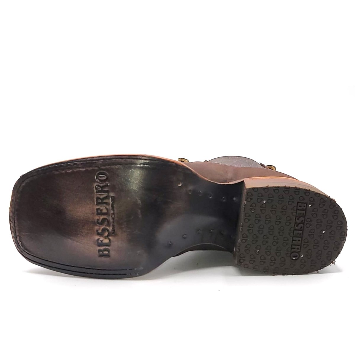 El Besserro Women's Square Toe Leather Ankle Boots Brown