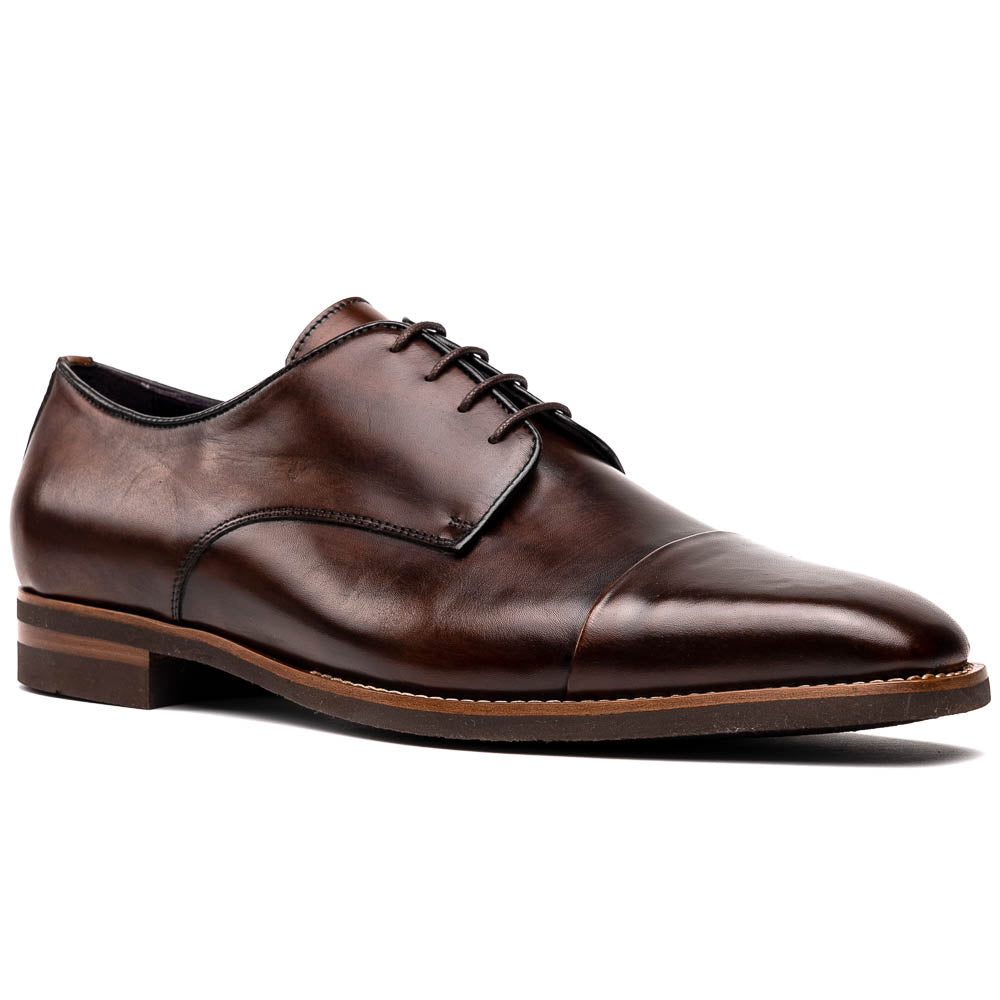Zelli Enzo Classic Cap Toe Dress Shoes in Chestnut Calfskin Leather