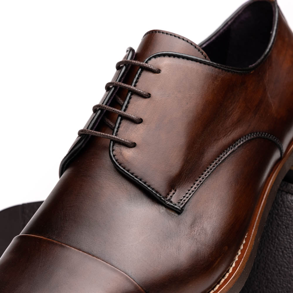 Zelli Enzo Classic Cap Toe Dress Shoes in Chestnut Calfskin Leather