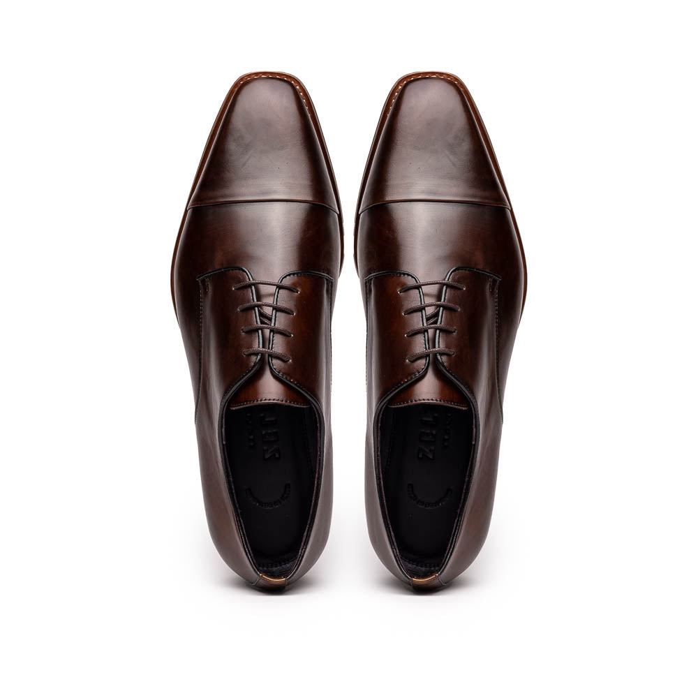 Zelli Enzo Classic Cap Toe Dress Shoes in Chestnut Calfskin Leather