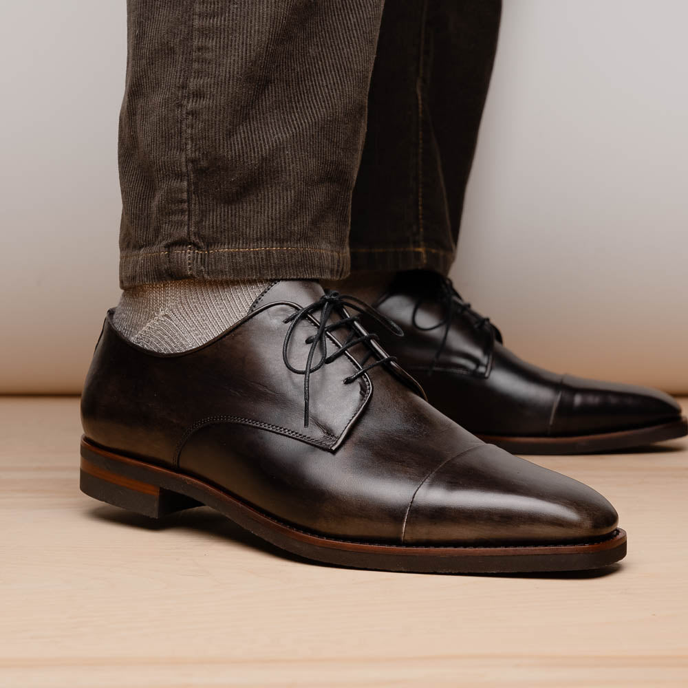 Zelli Enzo Classic Cap Toe Dress Shoes Crafted in Grey Calfskin