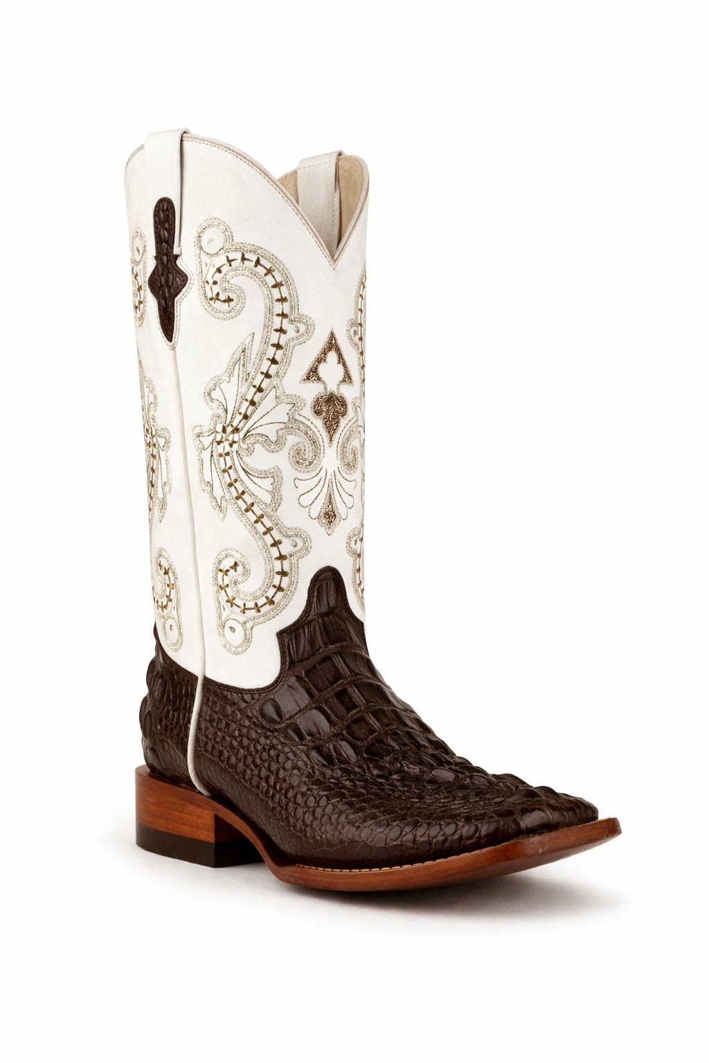 Ferrini Women's Rancher Square Toe Boots Crocodile Print - Chocolate/White 9049309