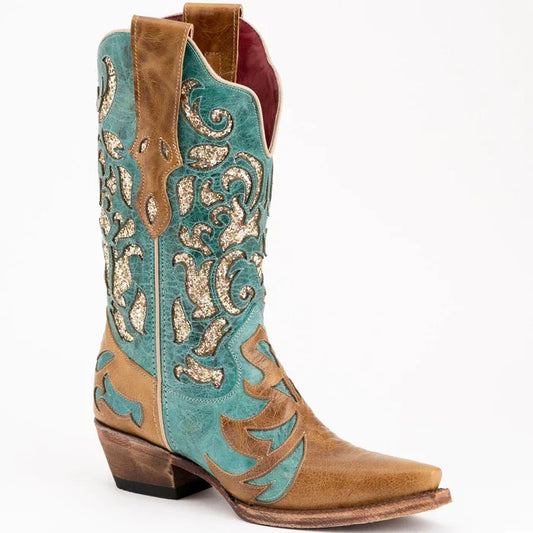 Ferrini Women's Glitz Snip Toe Boots Handcrafted - Antique Saddle 8306115