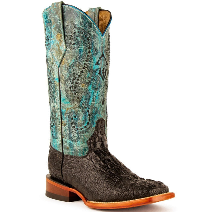 Ferrini Women's Stampede Square Toe Boots Crocodile Print - Black/Teal