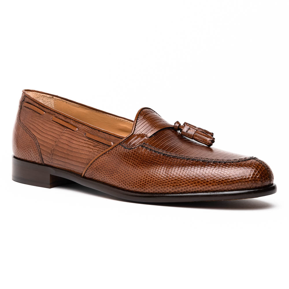 Zelli Franco Cognac Lizard Tassel Loafer with Classic Apron Toe