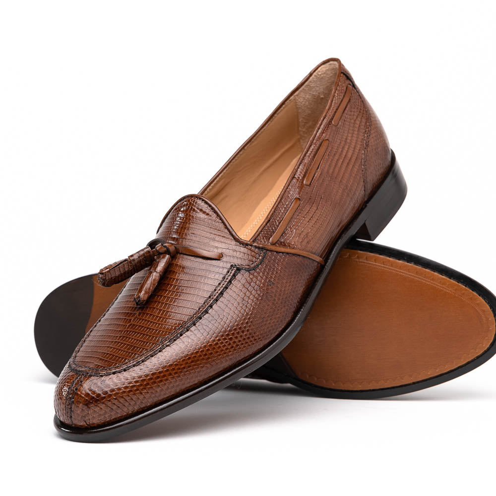 Zelli Franco Cognac Lizard Tassel Loafer with Classic Apron Toe