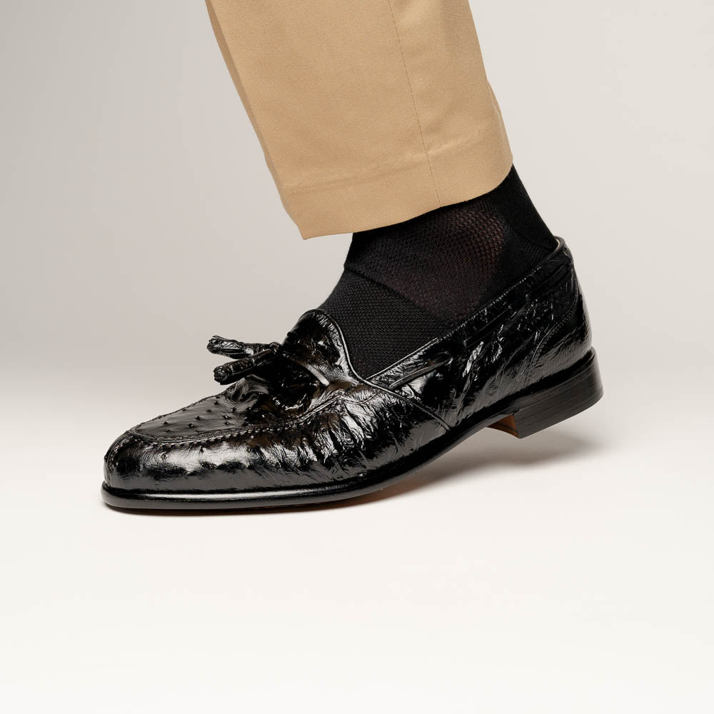 Zelli Franco Genuine Ostrich Quill Tassel Loafers in Black
