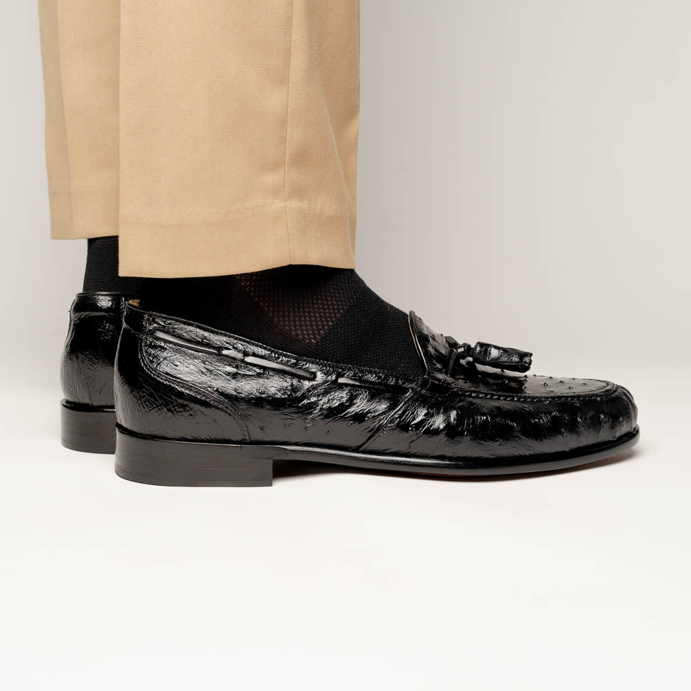 Zelli Franco Genuine Ostrich Quill Tassel Loafers in Black