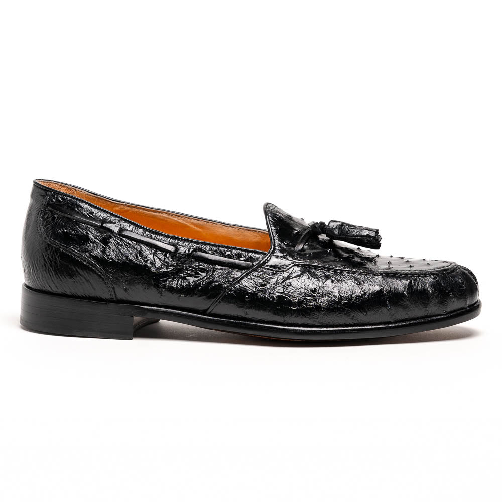 Zelli Franco Genuine Ostrich Quill Tassel Loafers in Black